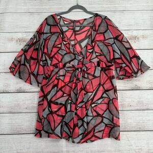 Sweaty Betty Semi Sheer Tie‎ Waist Swim Cover Up Women's Size Large Pink/Gray